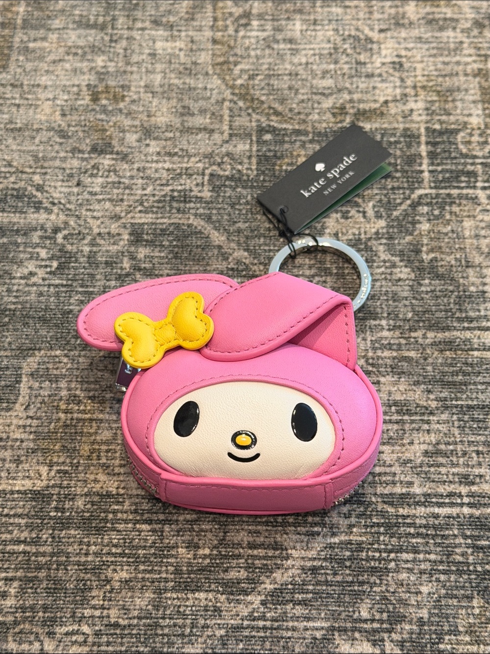Kate Spade Pink My Melody Coin Pouch Keychain with Yellow Bow
